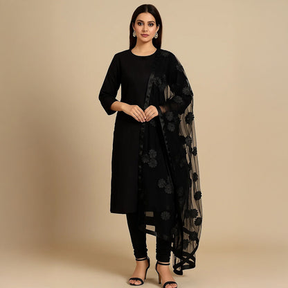 Premium Katan Silk Unstitched 3 Piece Suit With Net Dupatta For Women
