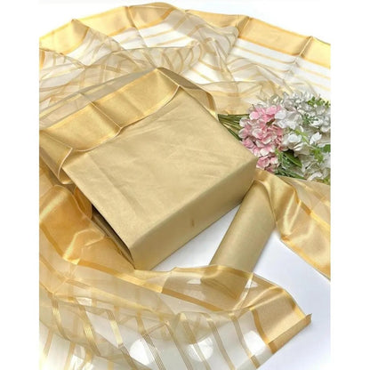 Premium Katan Silk Unstitched 3 Piece Suit With Organza Dupatta For Women