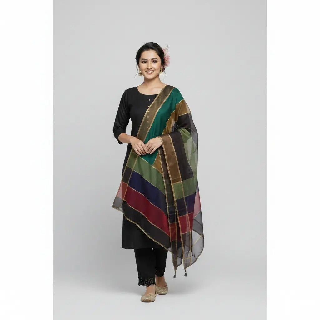 Premium Katan Silk Unstitched 3 Piece Suit With Organza Dupatta For Women