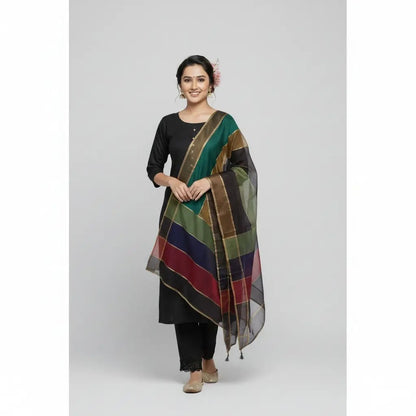 Premium Katan Silk Unstitched 3 Piece Suit With Organza Dupatta For Women