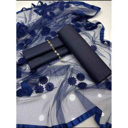 Premium Katan Silk Unstitched 3 Piece Suit With Net Dupatta For Women
