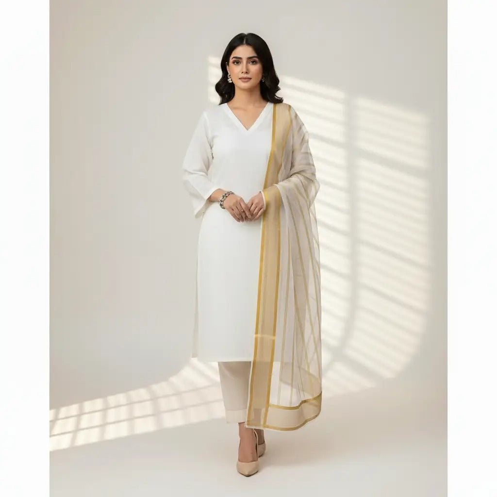 Premium Katan Silk Unstitched 3 Piece Suit With Organza Dupatta For Women