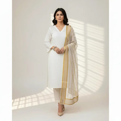 Premium Katan Silk Unstitched 3 Piece Suit With Organza Dupatta For Women