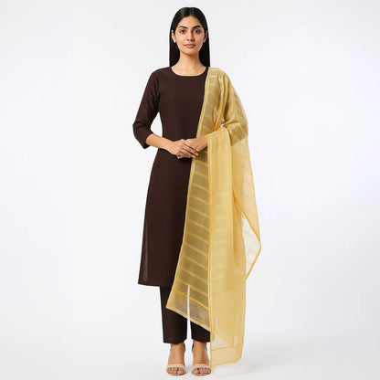 Premium Katan Silk Unstitched 3 Piece Suit With Organza Dupatta For Women