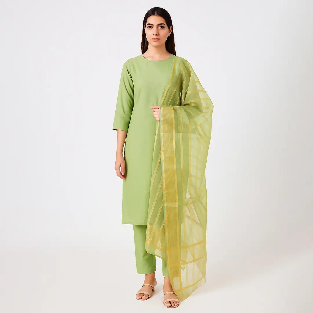 Premium Katan Silk Unstitched 3 Piece Suit With Organza Dupatta For Women