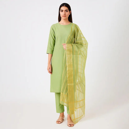 Premium Katan Silk Unstitched 3 Piece Suit With Organza Dupatta For Women