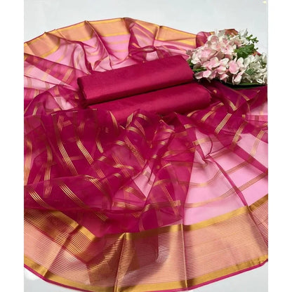 Premium Katan Silk Unstitched 3 Piece Suit With Organza Dupatta For Women