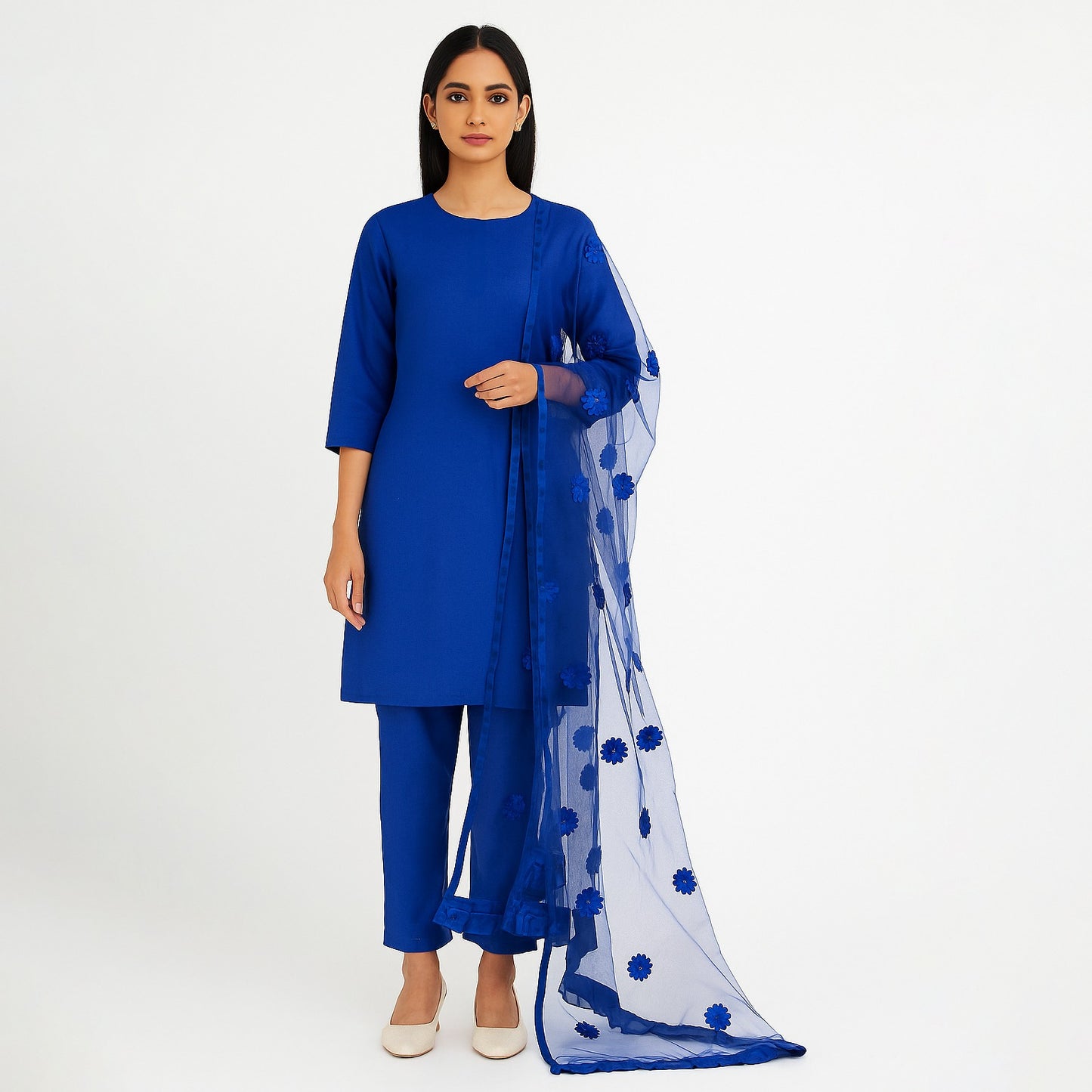 Premium Katan Silk Unstitched 3 Piece Suit With Net Dupatta For Women
