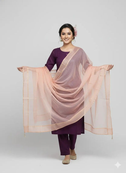 Premium Katan Silk Unstitched 3 Piece Suit With Organza Dupatta For Women