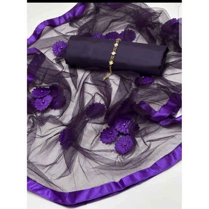 Premium Katan Silk Unstitched 3 Piece Suit With Net Dupatta For Women