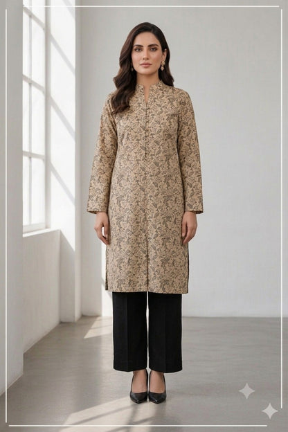 Unstitched Black Allover Block Printed 2-Pcs Katan Silk Suit for Women