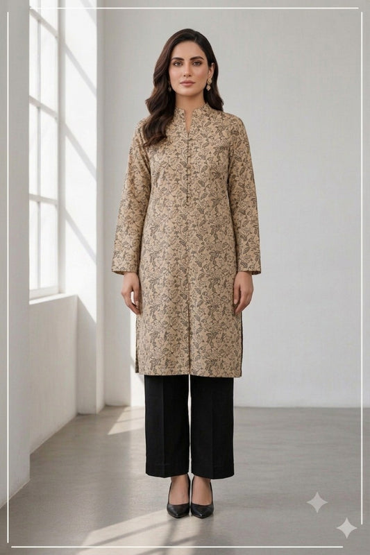 Unstitched Black Allover Block Printed 2-Pcs Katan Silk Suit for Women