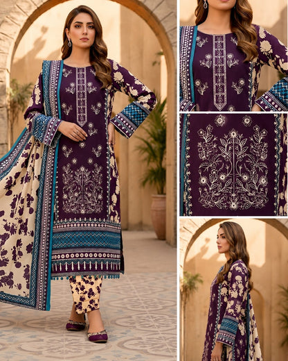 3 Piece Unstitched Lawn Suit for Women | Printed Shirt, Dupatta & Trouser