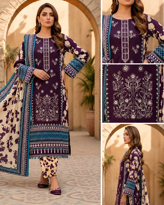 3 Piece Unstitched Lawn Suit for Women | Printed Shirt, Dupatta & Trouser